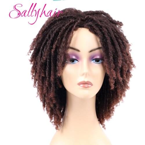Sallyhair Synthetic Dreadlocks Hair Wig for Black Woman 14 inch Ombre Braiding Brown Color Short Curly Faux Locs Braids Wigs