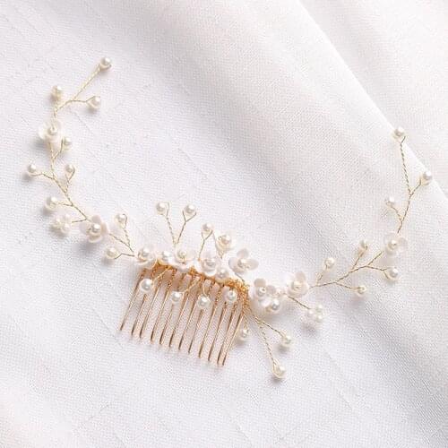 SLBRIDAL Handmade Wired Rhinestones Crystals Pearls Flower Bridal Hair Comb Wedding Hair Accessories Bridesmaids Women Jewelry