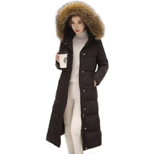 Ultra keep warm white Duck Down Jacket new Hooded Coat x-Long Female Overcoat Slim Solid Jackets Winter Coats Parkas Padded