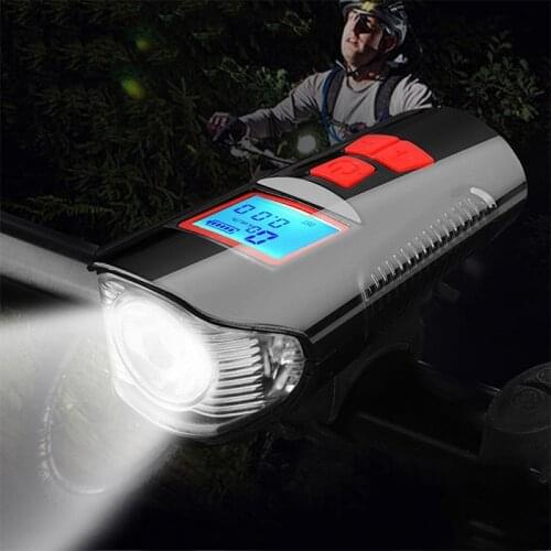 USB Charging Bicycle Light Waterproof Bike Front Light Flashlight Handlebar Cycling Head Light w/ Horn Speed Meter LCD Screen