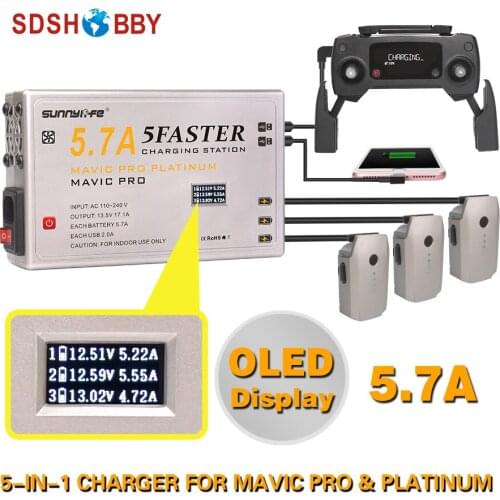 Sunnylife 5IN1 5.7A Large Current Battery Charger Controller Smartphone Tablet Charger with OLED Display for MAVIC PRO PLATINUM