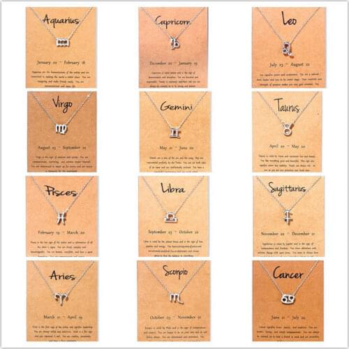 Fashion Virgo Libra Aries Message Card Jewelry 12 Constellation Pendant Necklace Chain Necklaces For Women Birthday Gift