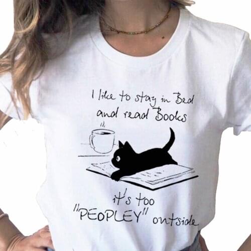 Cat Coffee Life Pet Cute Trend Print Ladies Top T-shirt Casual Basics O-Collar White Shirt Short Sleeve Ladies Tshirt,Drop Ship