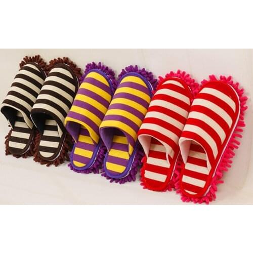 Women Indoor Slippers Lazy Cleaning Foot Stripe Cleaner Slipper Removable Chenille Dust Mop Slippers Bathroom Floor Home Clean