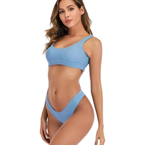 Womens Two Piece Bikini Push Up Halter Swimsuit Solid Color Bathing Suits