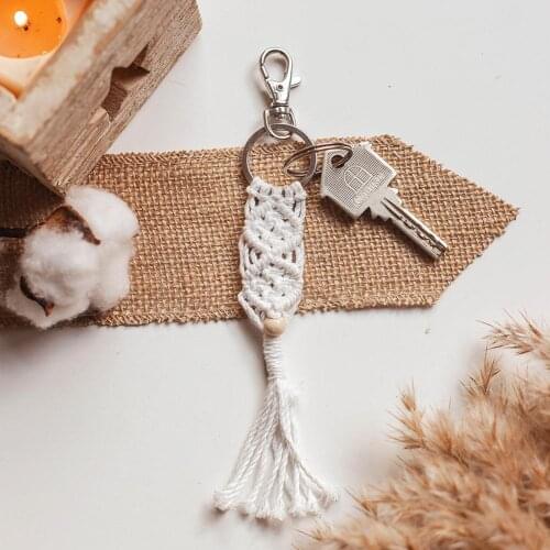 2Pcs Women Cotton Braid Tassel Metal Pendant Car Key Ring Holder Waist Bag Decor Car Pendant Keychain Jewelry Accessory