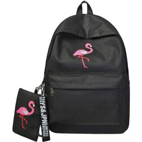 2020 Flamingo Embroidery Backpack set Canvas Unisex Backpack College Students School Bag Travel Backpack MN902
