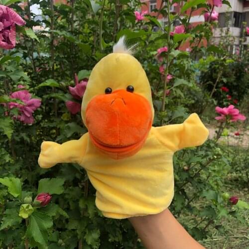 24cm Yellow Duck Lovely Animal Plush Hand Puppets Childhood Soft Toy Duck Shape Story Pretend Playing Dolls Toys For Children