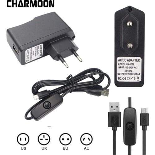 EU/US/AU/UK 5V 2.5A AC Adapter For Raspberry Pi 3 2 Power Charger With On Off Power Switch 1M Micro USB Cable
