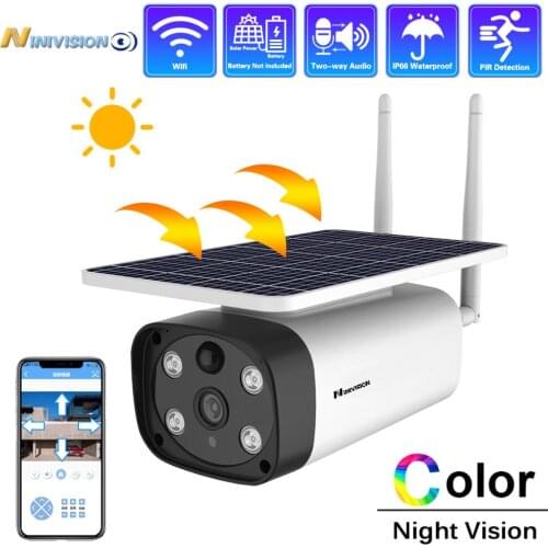 HD Solar WiFi 1080P Wireless Security Camera Full color Outdoor Waterproof Solar Panel Power PIR Detection Camera Two way Audio