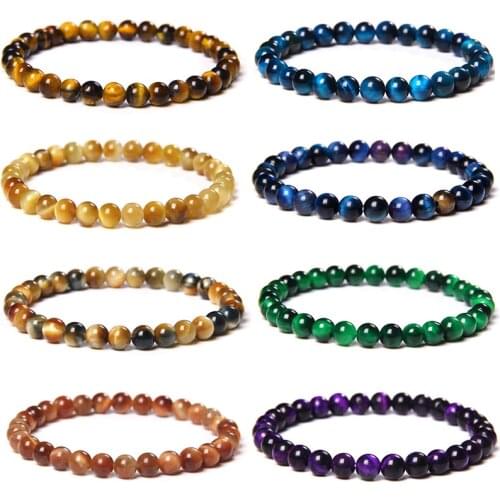 Natural Stone Beads Tiger Eye Bracelet 6mm Beaded Men Women Buddha Braclet for Male Yoga Handmade Jewelry Gifts Homme Bijoux