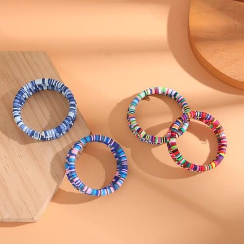 Multicolor Polymer Clay Disc Beads Cuff Bangles For Women Men Fashion Bohemia Adjustable Bracelets Summer Beach Party Jewelry