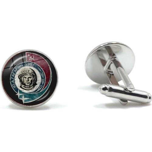 CCCP Soviet Badges Russia Cuff Button Space Flight Universe USSR Soviet Communism Symbol Charm Glass Cabochon Cufflinks For Men