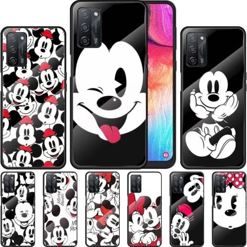 Disney Mickey Minnie Black for OPPO Realme 7i 7 6 5 Pro C3 XT A9 2020 A52 Find X2Lite Luxury Tempered Glass Phone Case Cover