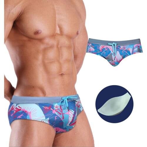 Colorful With Cup Swimwear Men Plant Print Men Swimwear New Briefs Mens Swimming Trunks Fashion Men Swimming Trunks For Bathing