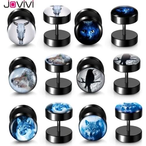 Jovivi Stainless Steel 10mm Animal Stud Earring Women Men 16Ga Screw Back Ear Studs Fake Ears Expanders Body Piercing Jewelry