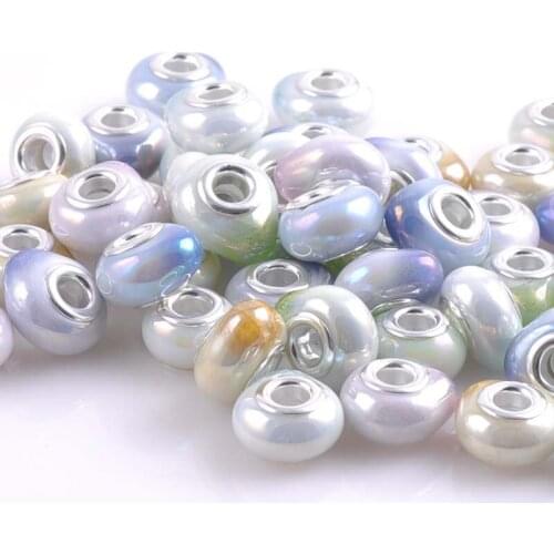 17x15mm Silver Big hole Round Ceramic Bead Flat Round Charms Beads Fit European Braclet DIY 30PCS DK-059