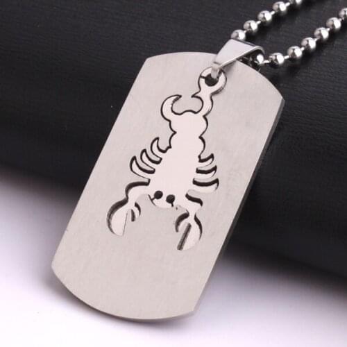 Square tags Constellation Scorpio 316L Stainless Steel pendant necklaces bead chain for men women wholesale