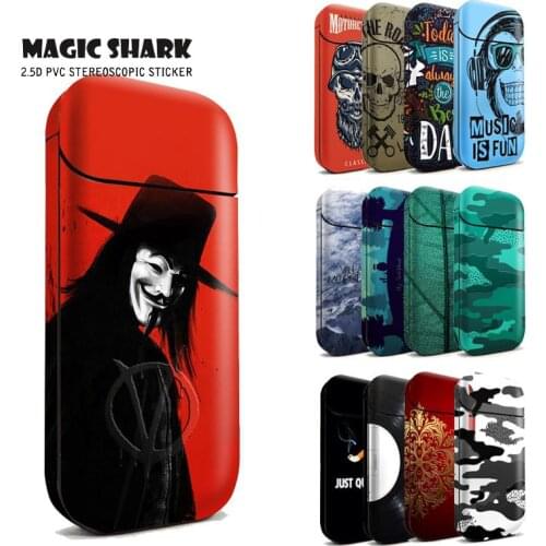 Magic Shark 2.5D Matte Military Wolf Skull Motocycle Leaf PVC Film Sticker Case Cover Skin for IQOS 2.4 Plus 2.4p