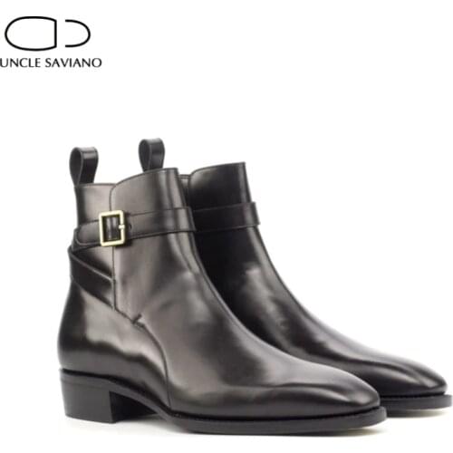 Uncle Saviano Solid Chelsea Winter Black Mens Boots Shoes Work Boots Add Velvet Fashion Designer Shoes Men Genuine Leather