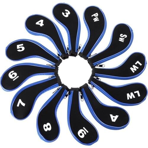 Number Print Golf Club Irons Covers Neoprene Zippered Driver Head Cover with Long Neck-Set of 12