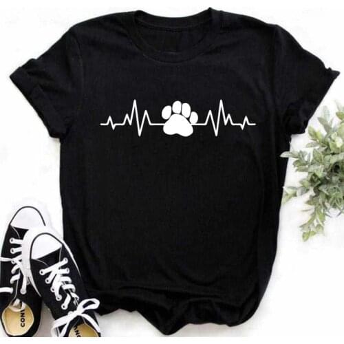 Maycaur New Love Heart Dog Paw Print T Shirt Women Cartoon T-shirt Funny Black T-shirt Summer Fashion O-neck Aesthetic Tshirts