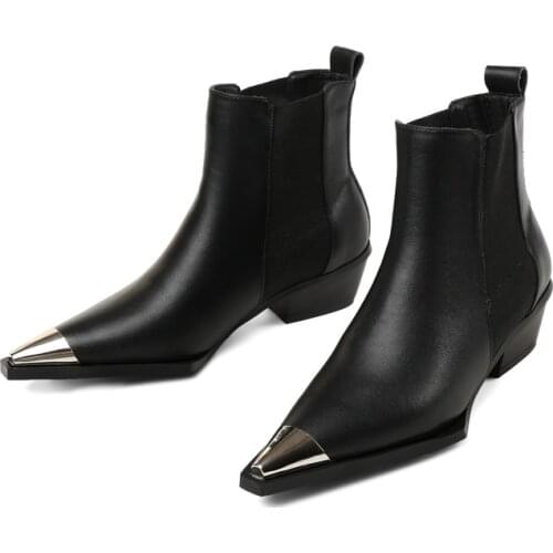 New product leather boots square heel pointed sexy ankle boots women autumn ladies platform shoes women boots