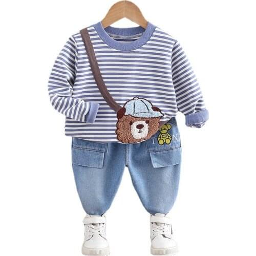 New Spring Children Boy Clothes Baby Girls Cartoon T Shirt Pants 2Pcs/sets Kids Infant Costume Autumn Toddler Striped Sportswear
