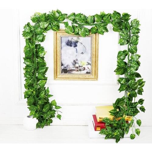 Wholesale12Pcs Silk Realistic Garland Green Leaf Iron Wire Artificial Flower Vine Rattan For Wedding Decoration Foliage Wreath