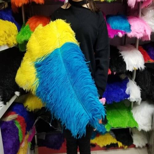 Wholesale 50 pcs Sky Blue and Yellow "Thick Stem" Male Ostrich Feathers 24-26inch/60-65cm DIY Jewelry Craft Making Decoration