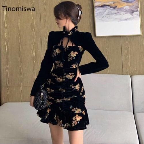 Dress Women Stand Collar Lace Up Hollow Out Vestidos Femme Flower Pattern Vintage Fashion New 2021 Chic Retro Dresses Female