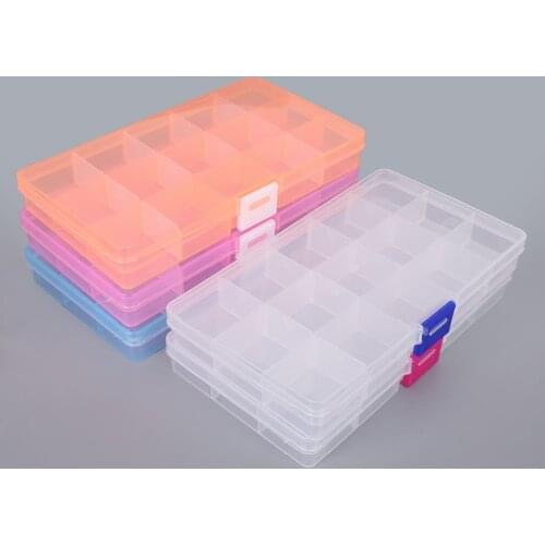 15 Slots Transparent Jewelry Storage Box Ring Earring Drug Pill Beads Portable Plastic Organizer Box Case For Beads Container