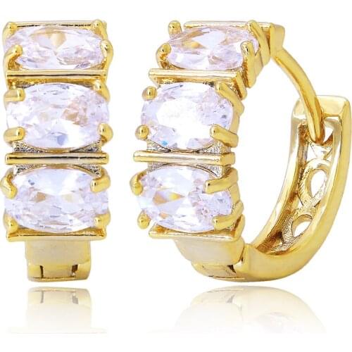 Luxury Jewelry CZ Rhinestone Earrings For Women Shiny Round Gold Color Crystal Hoop Earrings For Girls Fashion Jewelry