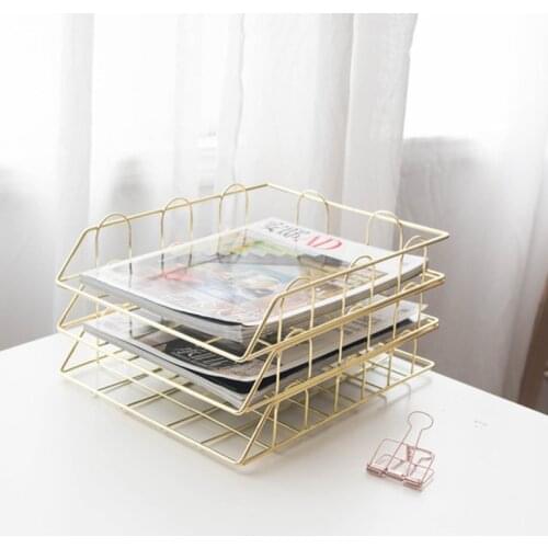 Luxury Office Organizer Metal Book Stand Desktop Bookend Desktop Newspapers File Storage Shelf Home Decor Magazines Holder