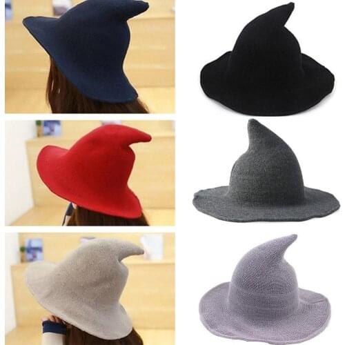 Hat Witch Hat Pointed Big Brim Hat Cotton Yarn Knitted Wizard Hat Top Hat Foldable Basin Hat Fisherman Hat Wholesale