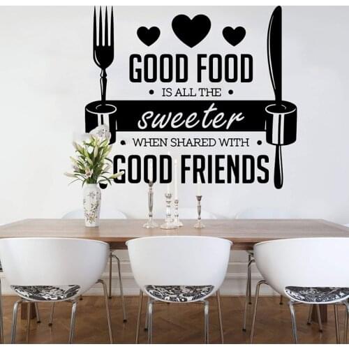 Modern Sweet Cocinas Good Friend Spoon Fork Wall Sticker Kitchen Dinning Family Love Quote Wall Decal Resturant Kitchen Vinyl