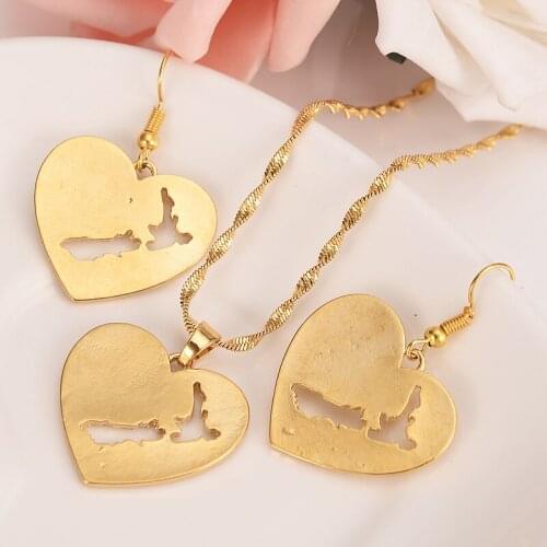 Trendy gold Italy heart Necklace High Quality Italy Map Pendant earrings Necklace Women Country Jewellery stes for women Gift
