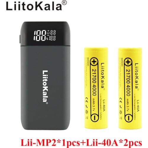 LiitoKala Lii-MP2 Power Bank Type C Input QC3.0 Fast Charging Charger + Lii-40A Lii-50E 21700 4000mah 5000mah battery
