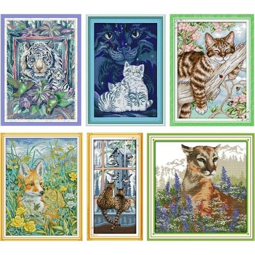 Cross Stitch Embroidery Needlework Kits Animal with Flowers Stamped Patterns 11CT 14CT Print Counted Thread Craft Home Decor Set