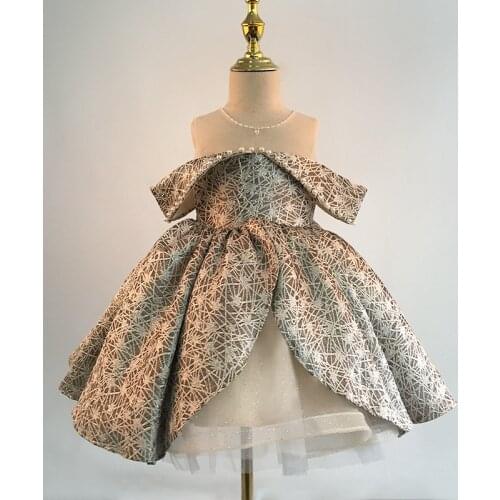 Yoliyolei New Off-shoulder children dress Lace Princess Birthday Pearls Decoration Ball Gown Clothes Elegant Flower Girl Dresses