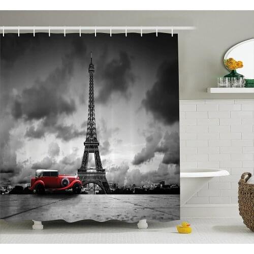 Eiffel Tower Shower Curtain Paris Decor Artistic Image of Effel Tower Bath Curtain With Hooks For Bathroom