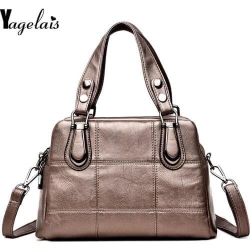 Hot Sale Womens Handbag High Quality Vintage Style Leather Women Shoulder Bags Famous Brand Solid Soft PU Hand Bag Female