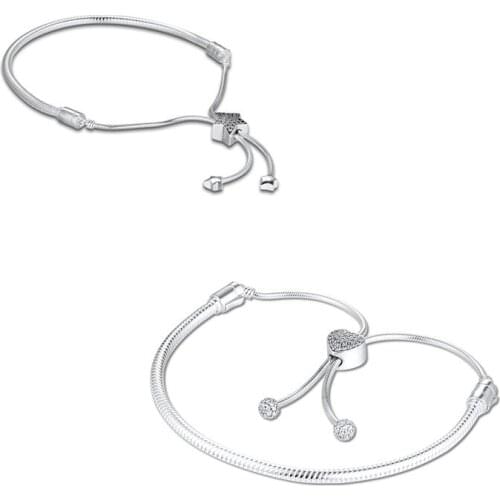 GPY Bracelet Pave Heart & Star Slider Bracelets Women Pulseira Feminina Masculina Pulseras Mujer Silver 925 Sterling jewelry