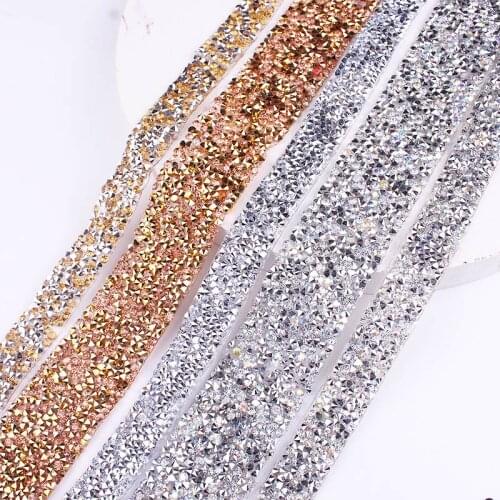 1 Yard Sewing Trim Rhinestone Banding Hot Fix Shining Resin Rhinestone Ribbon Appliques For Dresses Clothes Shoes Crystal Ribbon
