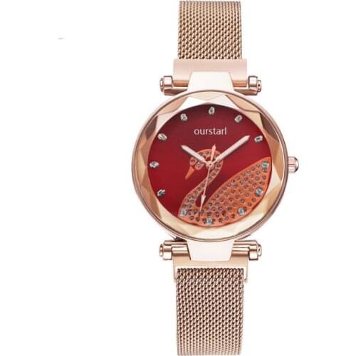 2021 Fashion Quartz Watch Magnet Stone Swan Diamond Ladies Student Woman Watch Quartz Womens Wristwatch Gift