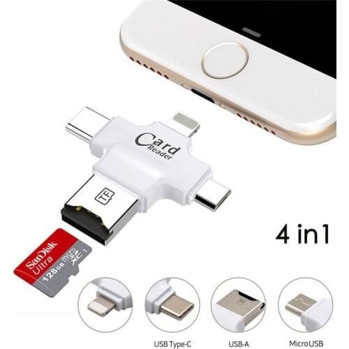4 in 1 Type-c/Micro USB/USB 2.0 Memory Card Reader Micro SD Card Reader for Android Ipad/iphone pro 11 6 8 X 7plus 6s OTG reader