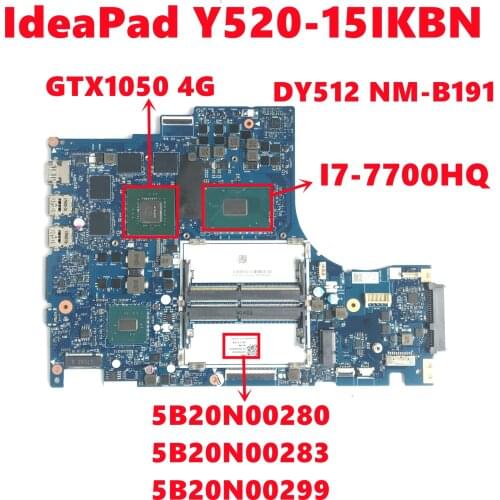 5B20N00280 5B20N00283 5B20N00299 For Lenovo IdeaPad Y520-15IKBN Laptop Motherboard DY512 NM-B191 W/ I5-7300HQ N17P-G0-A1 Test OK