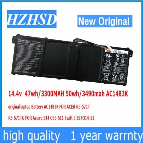 14.4v/15.2v 47wh/3300MAH 50wh/3490mah AC14B3K original laptop Battery AC14B3K FOR ACER R5-571T R5-571TG FOR Aspire S14 CB3-511