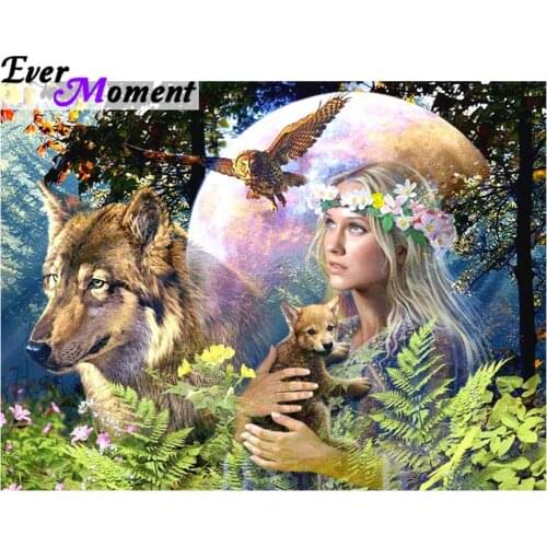 Diamond painting wolf and woman girl full square diy 5d diamond embroidery rhinestones painting set hobby product gift ASF794
