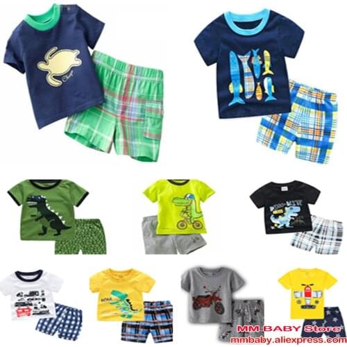 Free Shipping New Summer Children Clothes Short Sleeve Cartoon Suit 1-7 Years Baby Boys Girls Cotton Set Kids Outwear Clothes